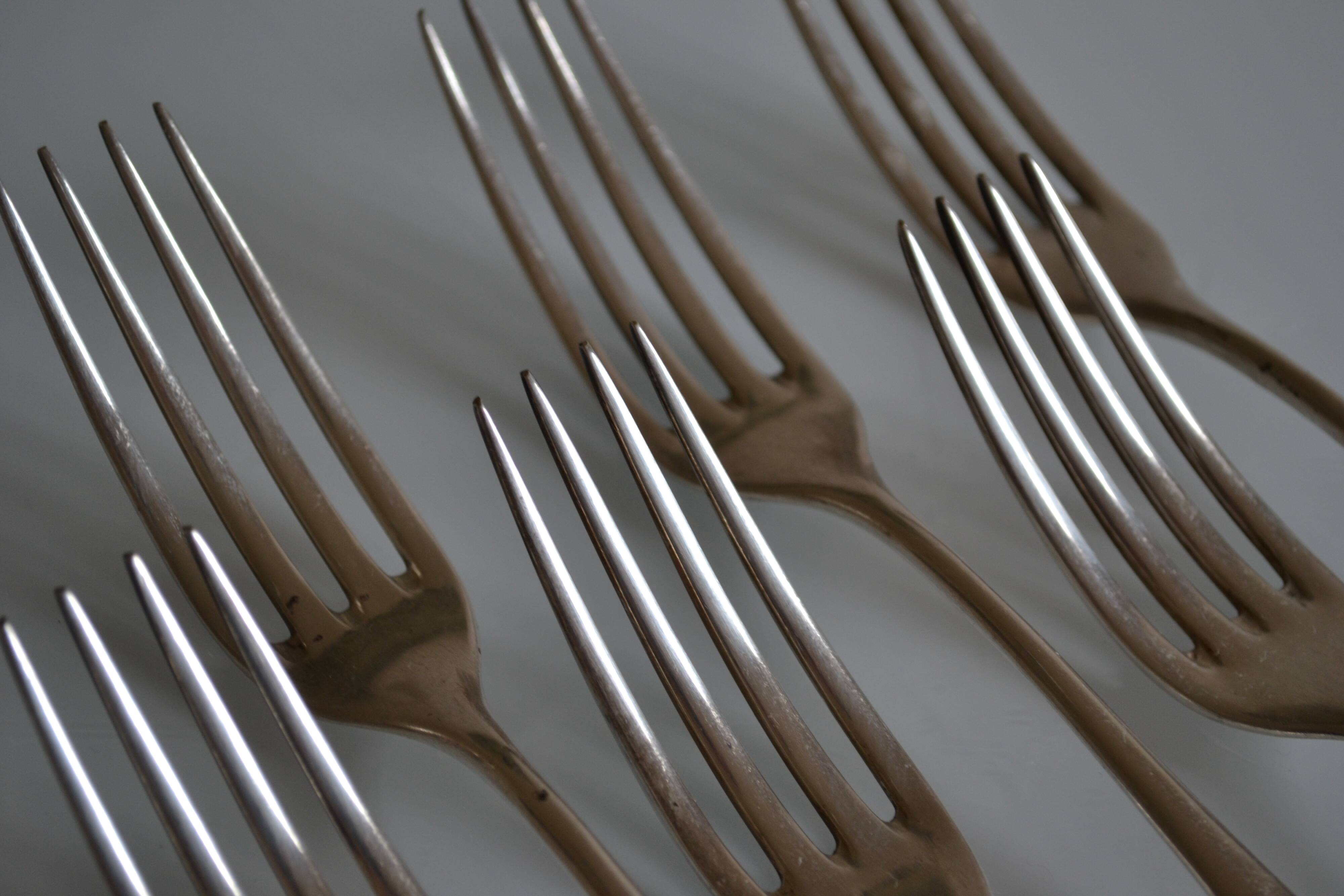 6 silver metal table forks P de Ruolz silver plated forks 21 cm