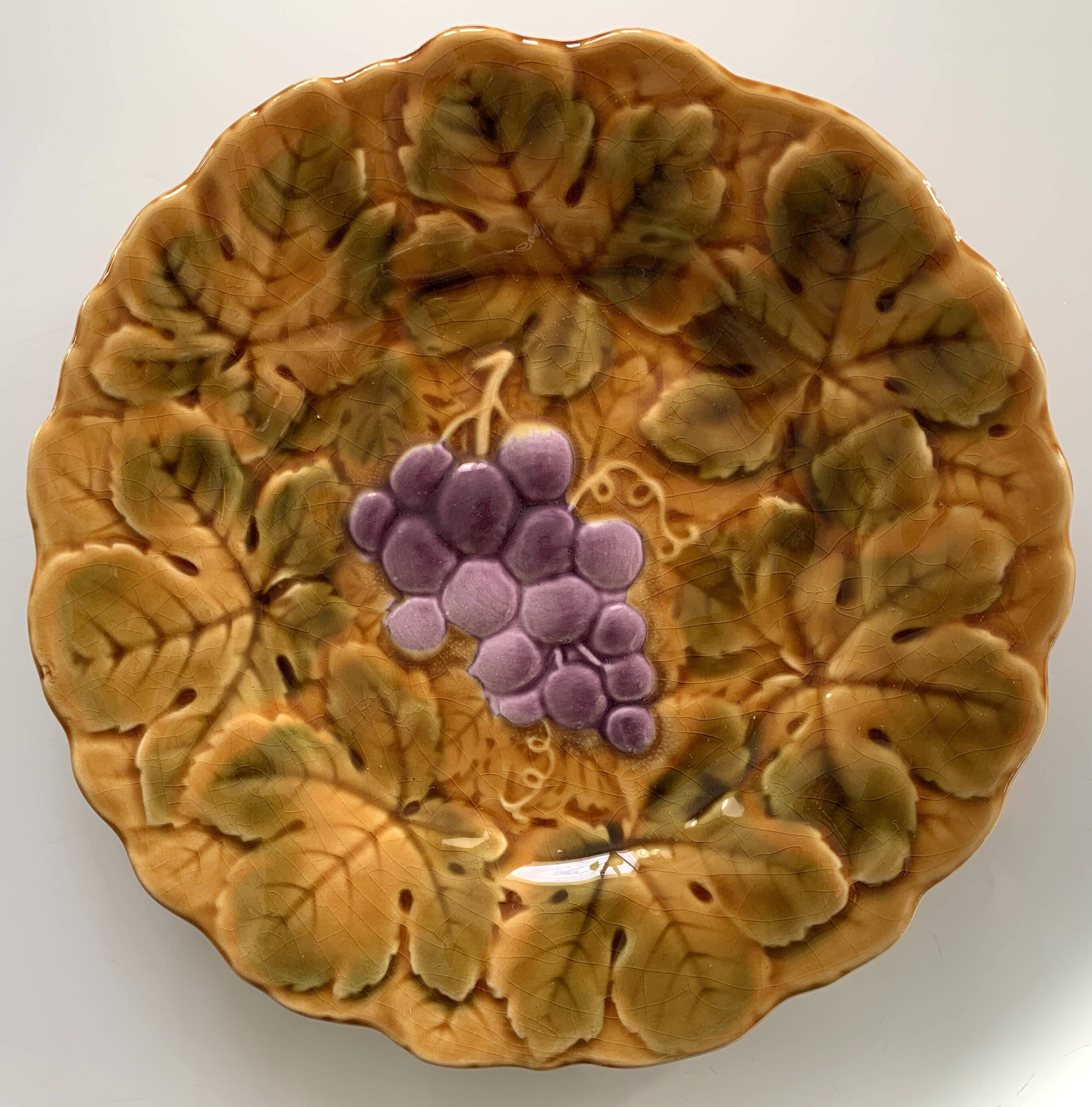 8 old Sarreguemines earthenware slip plates