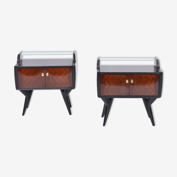 Pair of Italian Midcentury Nightstands with Sculptural Base