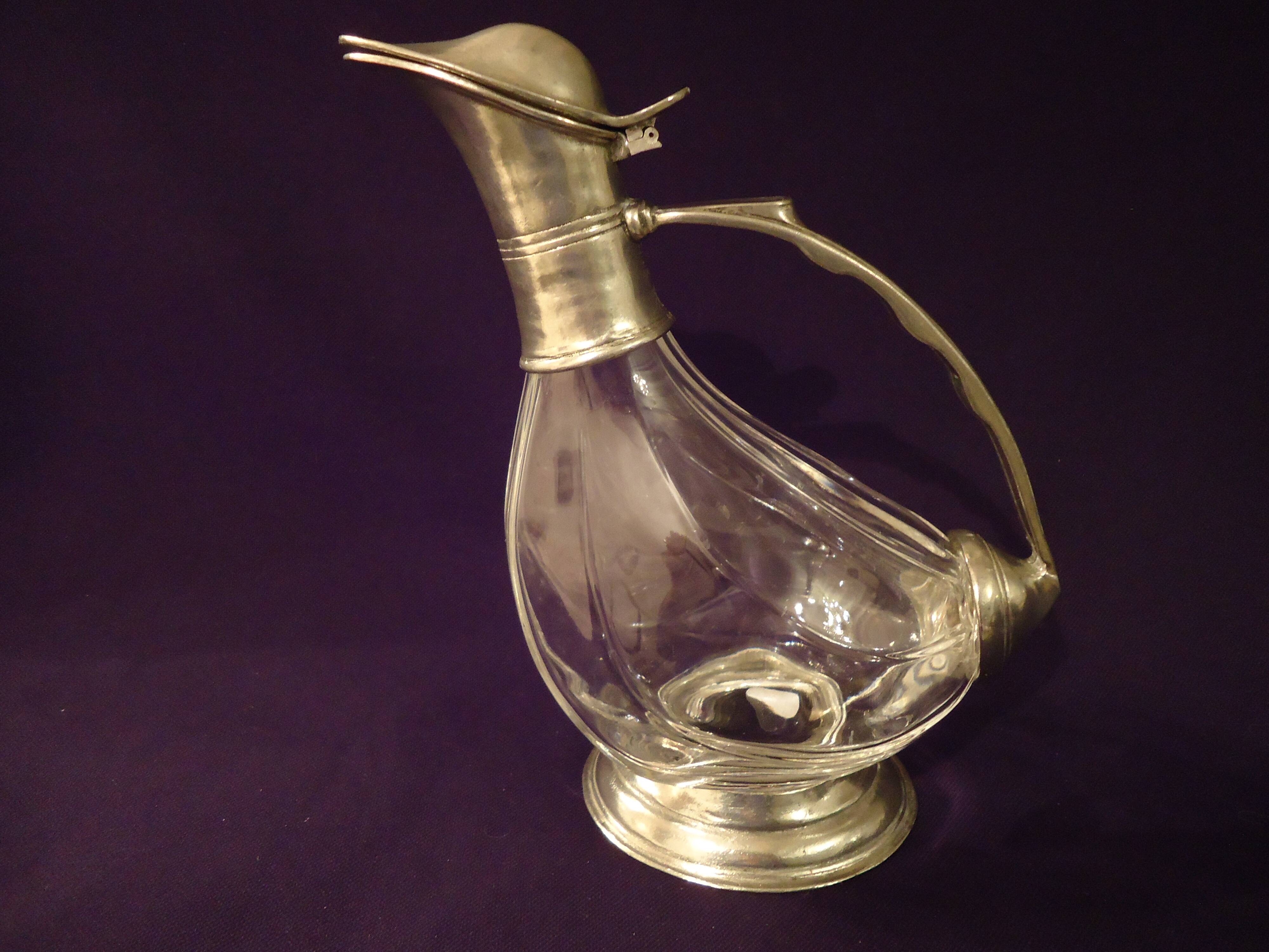 Wine carafe, duck design, glass and metal A553