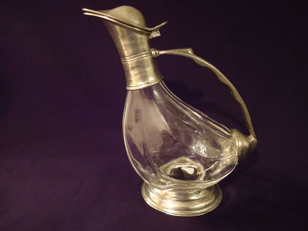 Carafe à vin, design canard, verre et métal A553