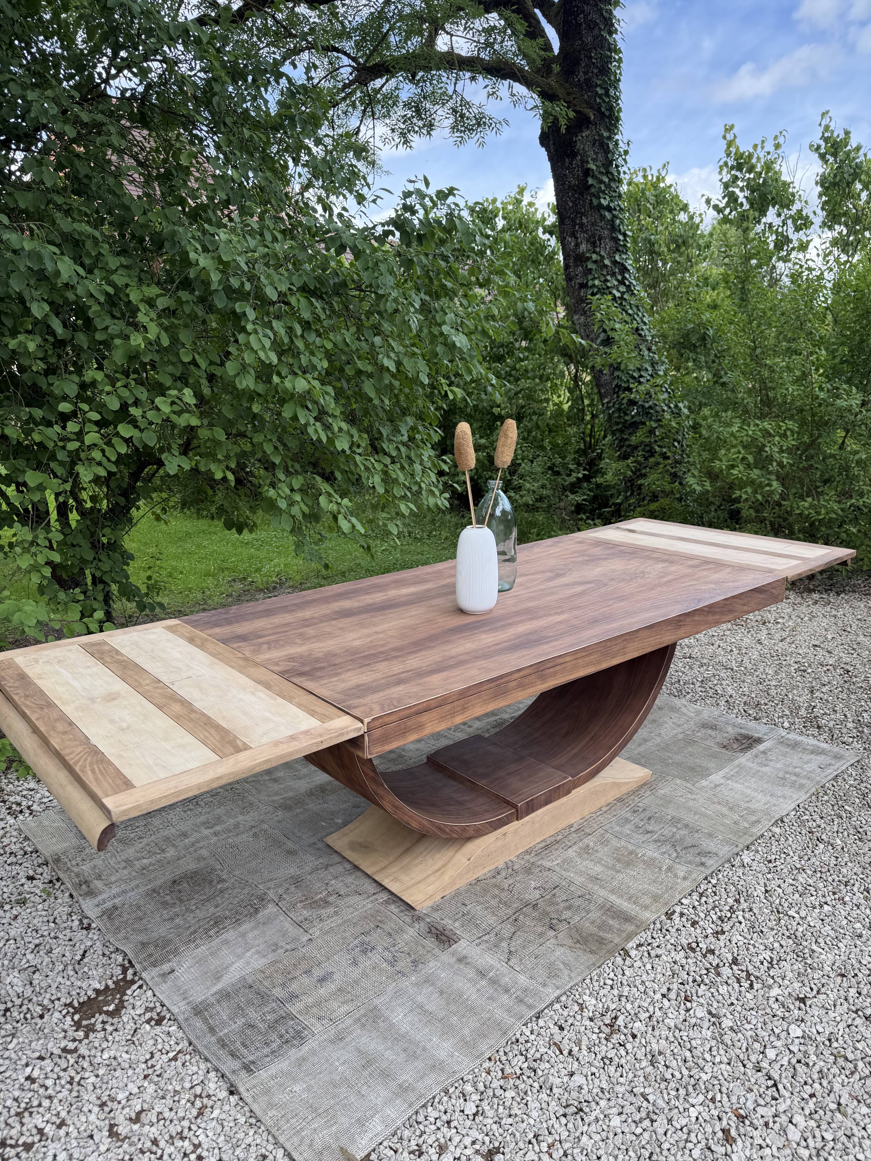 Renovated wooden table with extensions.