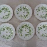 6 flat plates and 1 round dish haviland limoges with green and gold horn