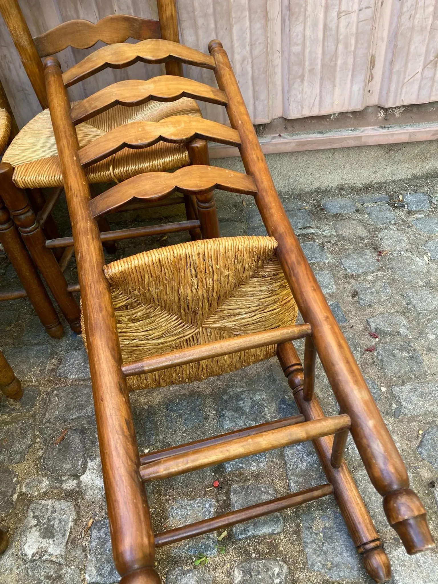 6 Rustic Solid Wood and Straw Chairs in 1960s Country Style