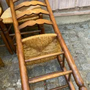 6 Rustic Solid Wood and Straw Chairs in 1960s Country Style