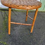 Rattan side table with round woven top