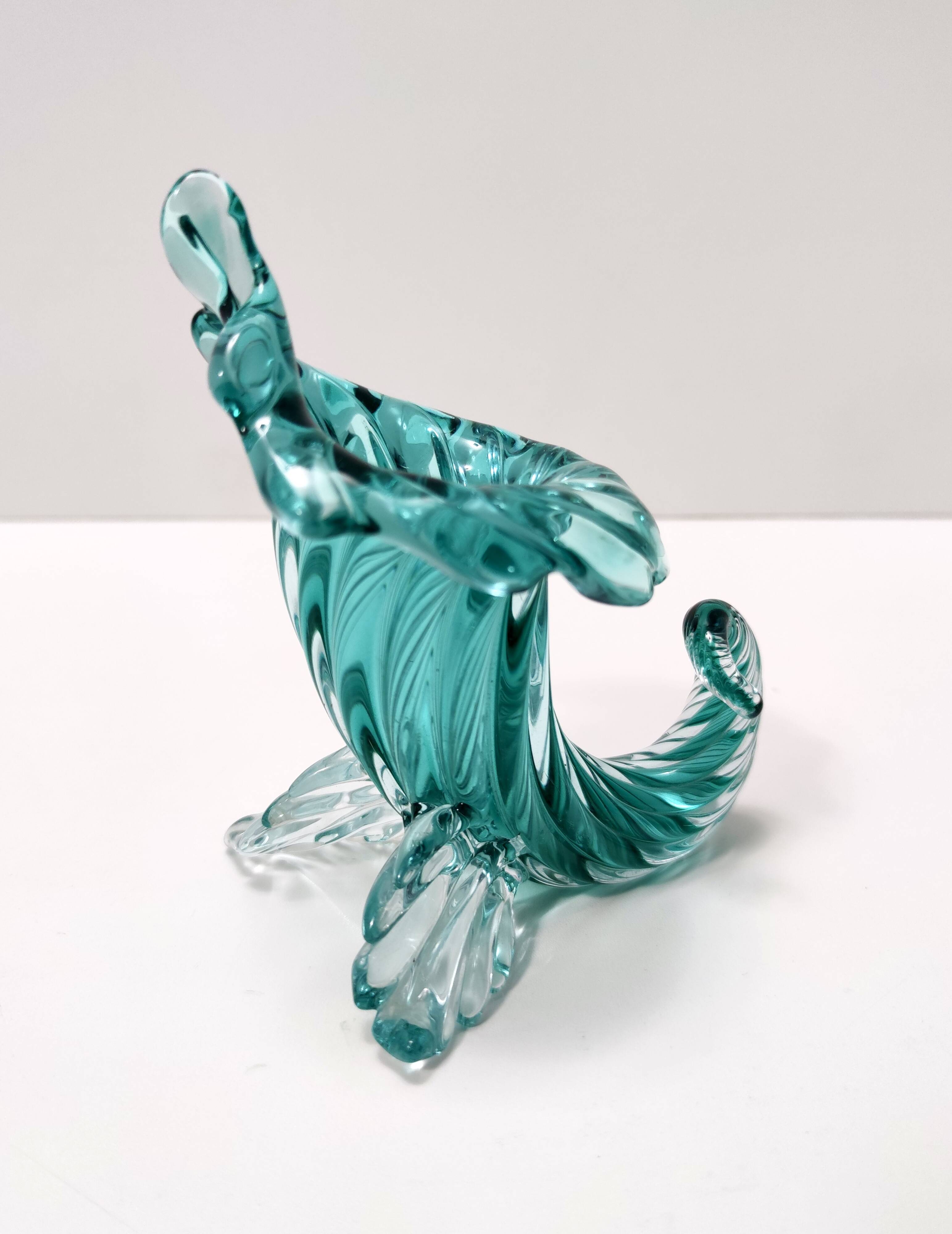 Teal Murano Glass Cornucopia Vase by Archimede Seguso, Italy