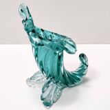 Teal Murano Glass Cornucopia Vase by Archimede Seguso, Italy
