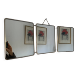 Vintage 1950s triptych mirror barber hairdresser brick - 27 x 67 cm