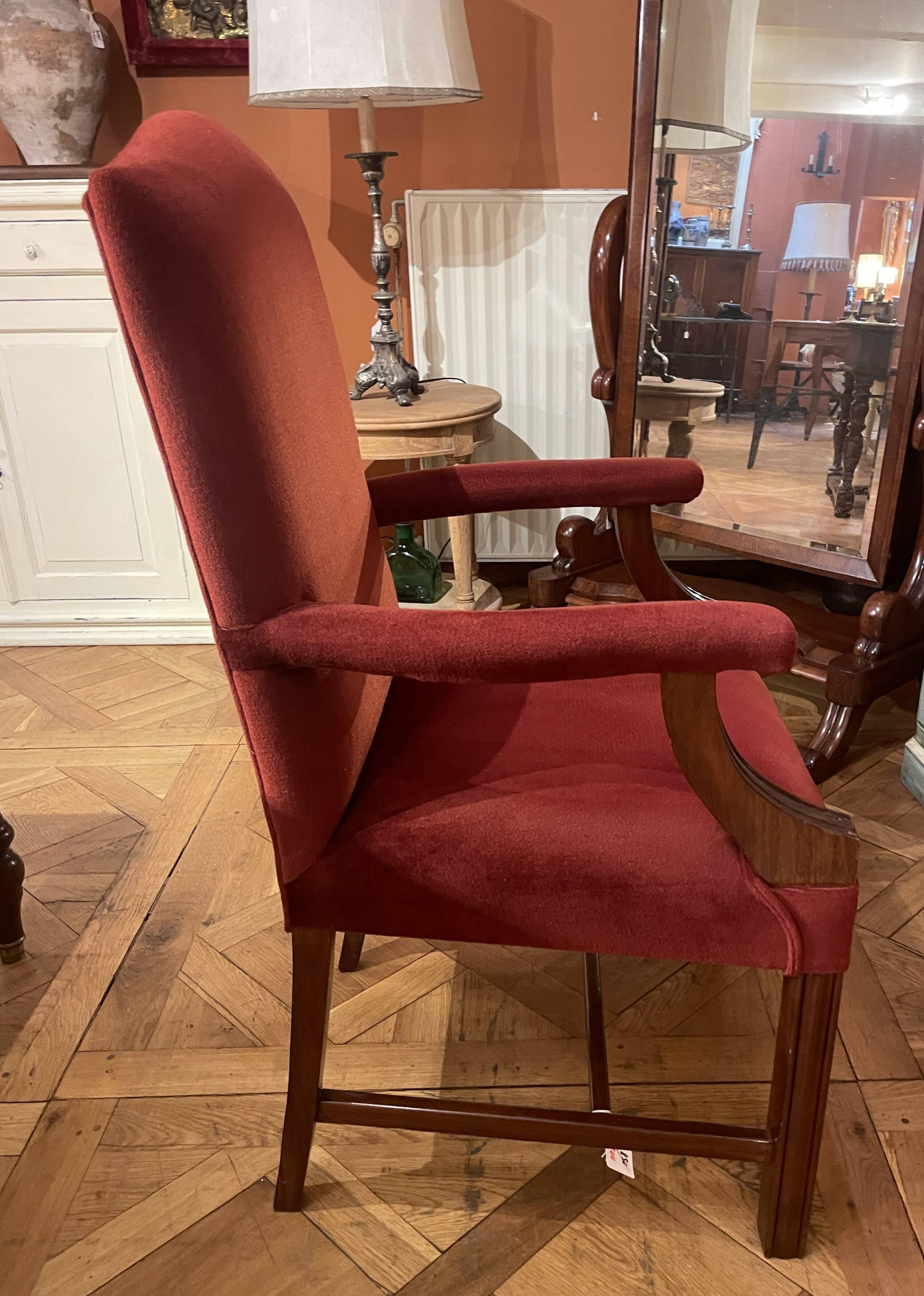 fauteuil de bureau en acajou et velours rouge