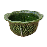 Salad bowl in vintage slurry, cabbage leaves