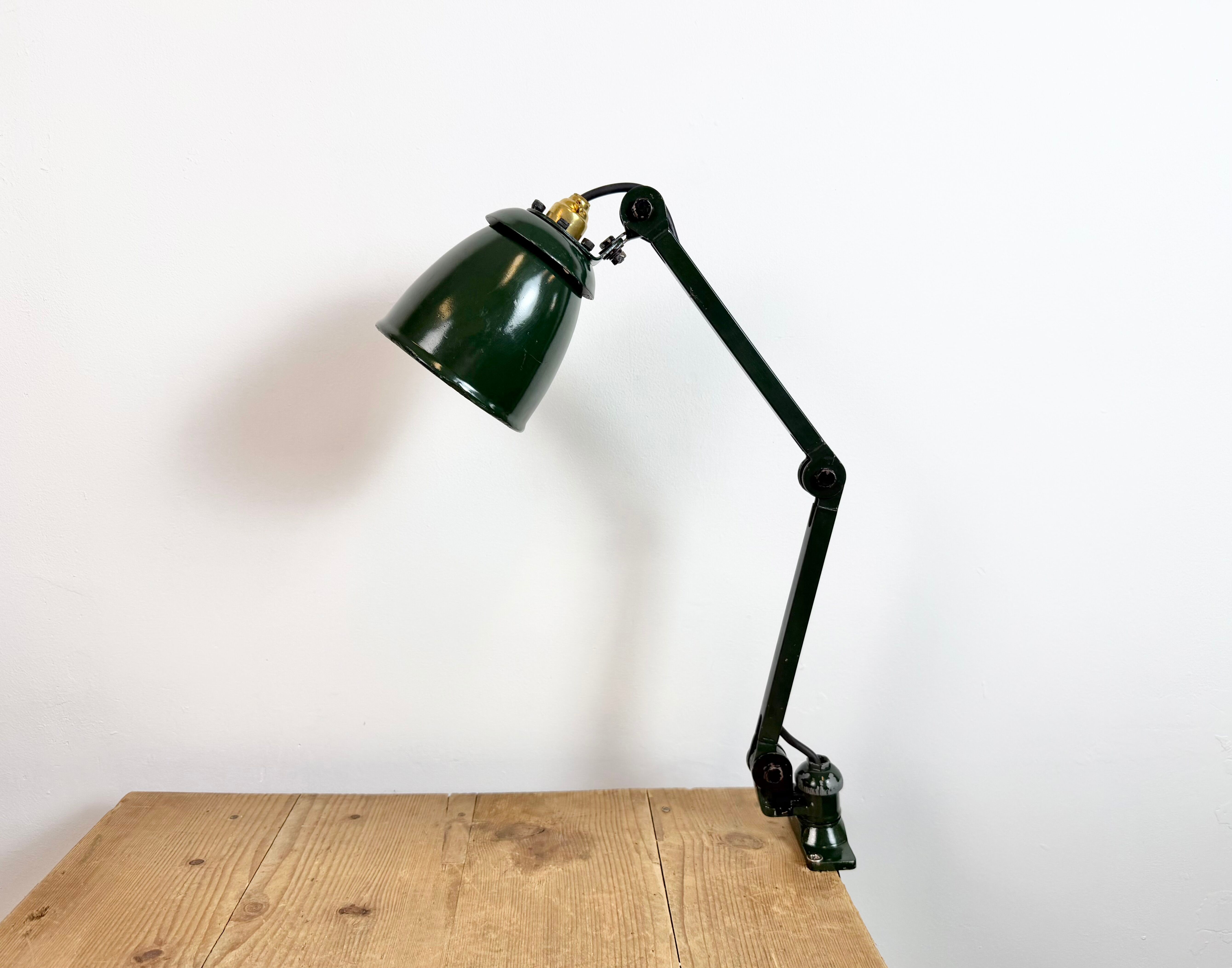 Industrial Green Enamel Adjustable Table Lamp, 1960s