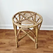 Vintage rattan stool in bohemian retro style - 1950s/1960s