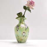 Millefiori Green Murano Glass Vase with Murrines and Gold Leaf, Italy