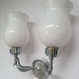 Antique zoomorphic wall light in silver-plated brass and opaline globes