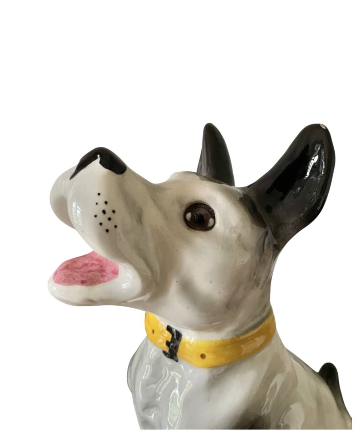 DESVRES earthenware dog with sulphide eyes, 1950