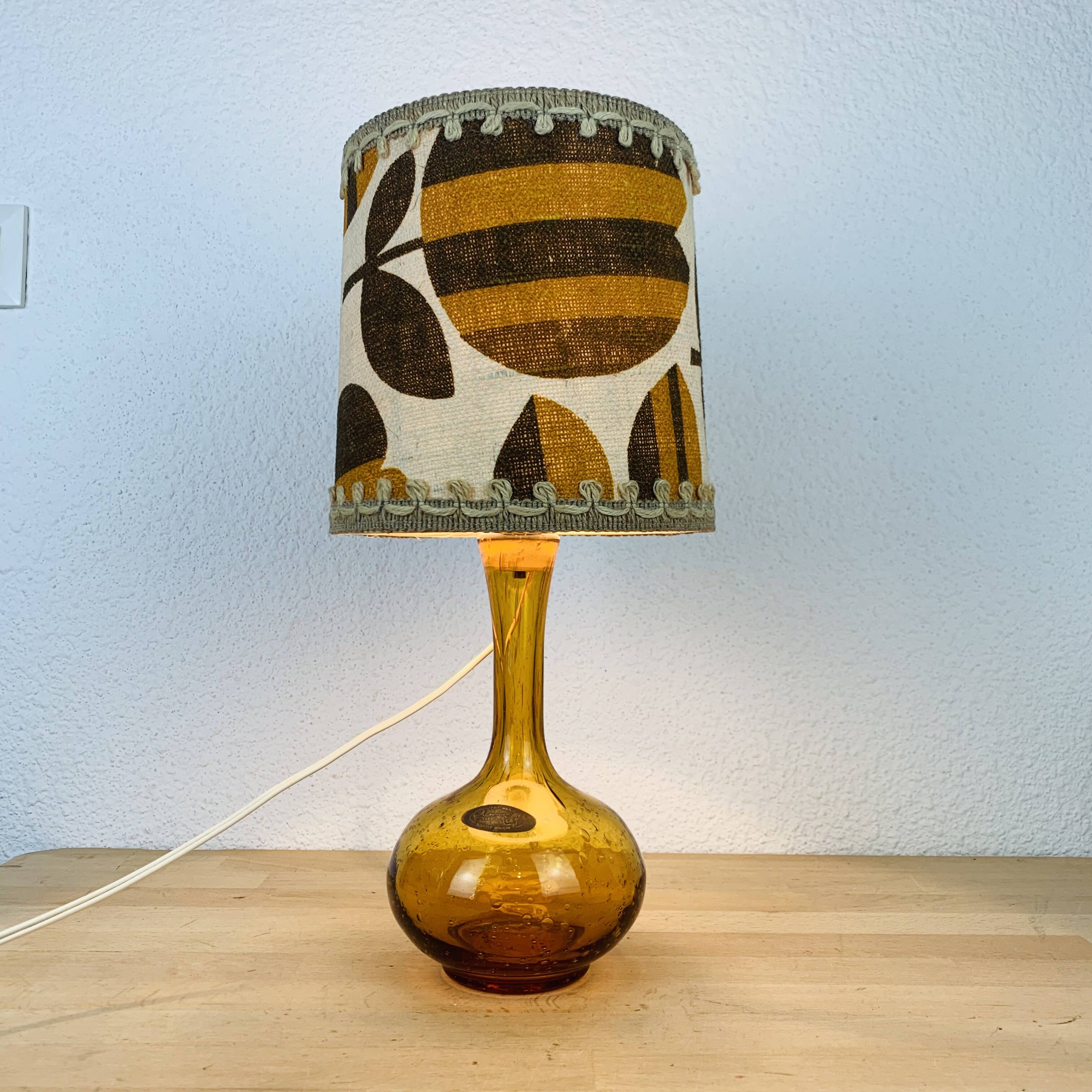 Amber bubble glass bottle lamp from the 70s