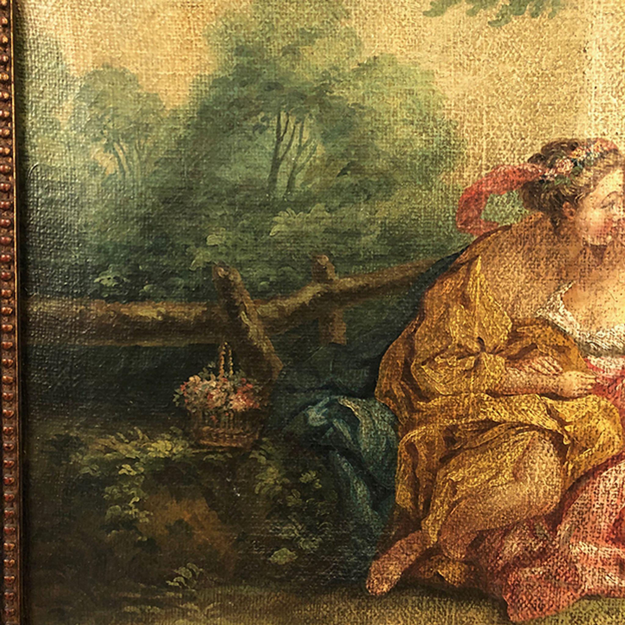 Trumeau in green lacquered wood, gold rechampi Louis XVI style, Nineteenth