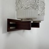 Pair of vintage wall lights, chrome, rosewood and pressed moulded glass, France
