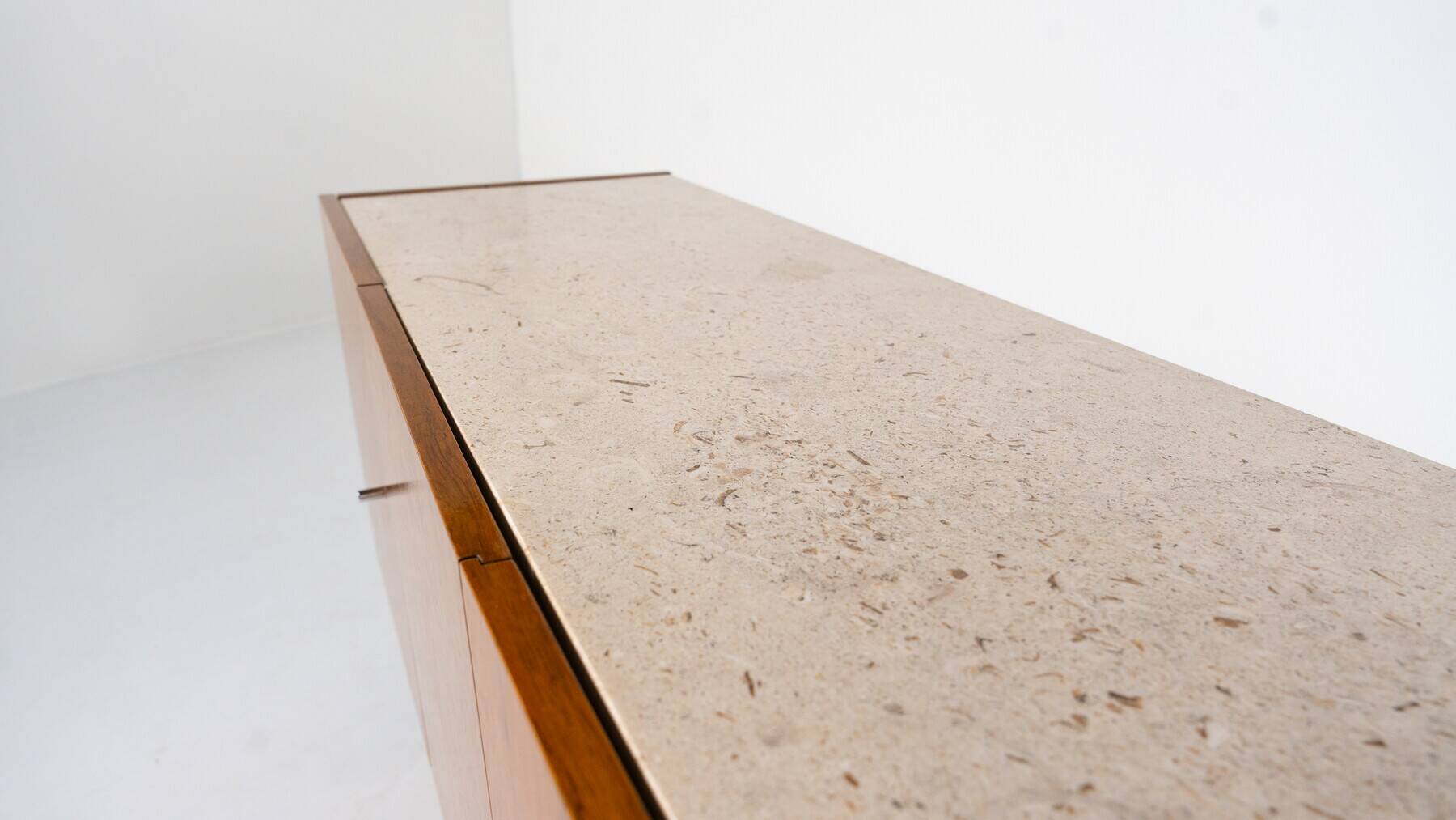 Mid-Century Modern Sideboard, Wood and Travertine, 1970s