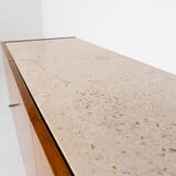 Mid-Century Modern Sideboard, Wood and Travertine, 1970s