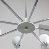 Vintage minimal chrome & opaline 8-arm chandelier, 70s
