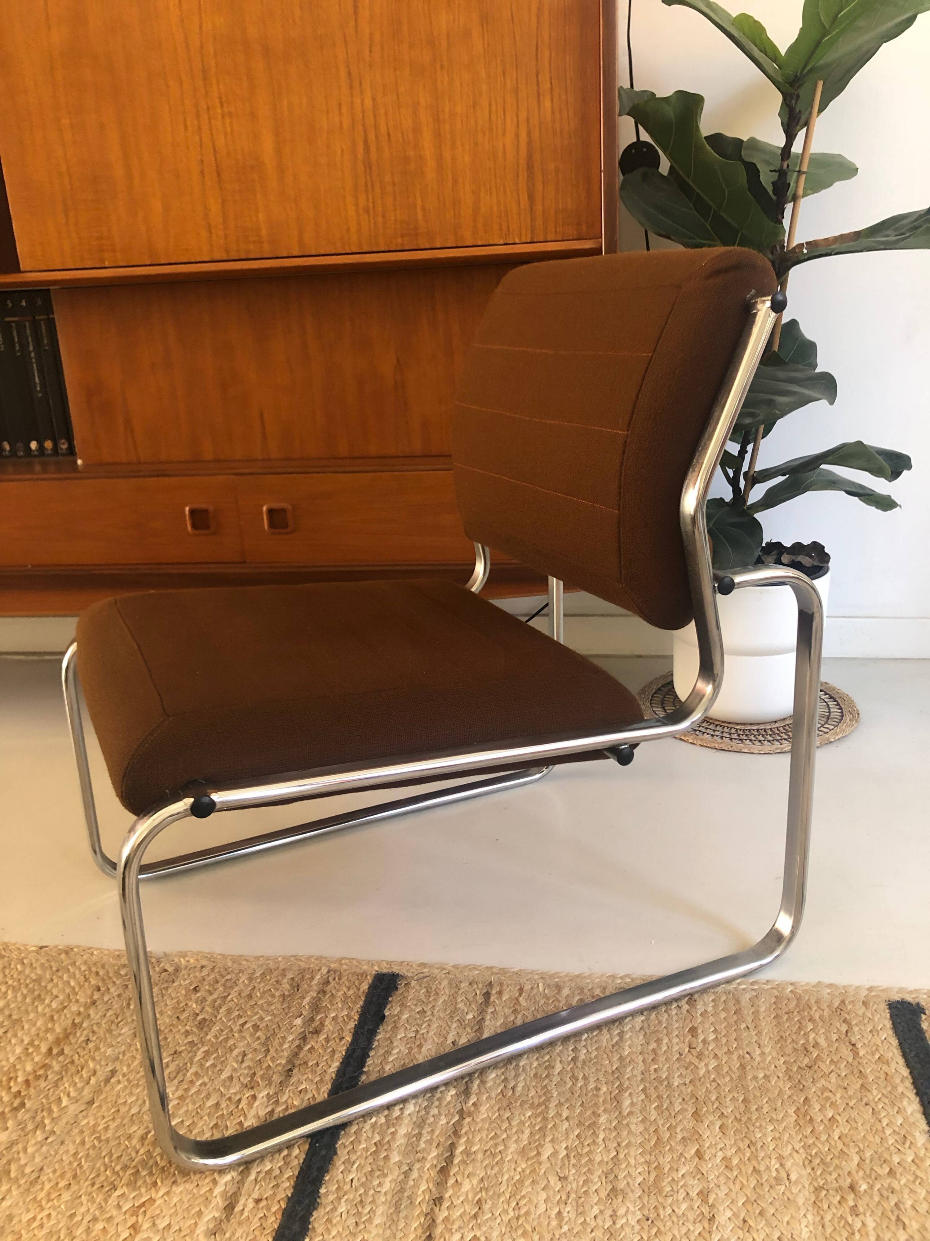 Vintage armchair in chrome and brown fabric year 1970