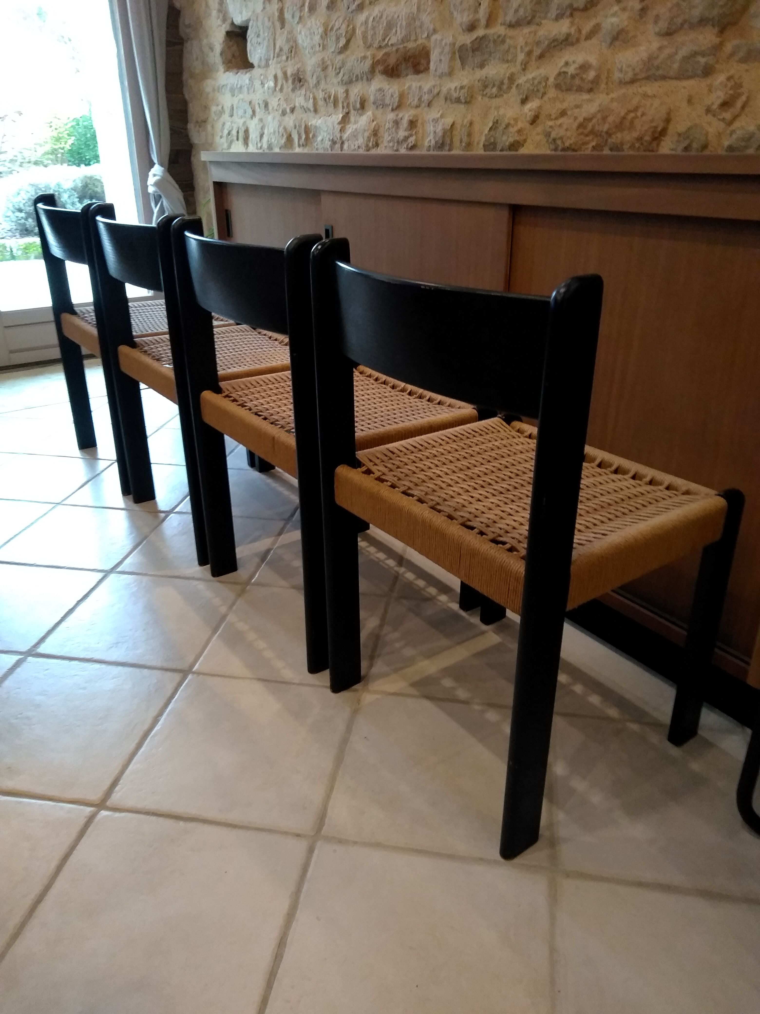 Set of 4 Scandinavian rope chairs