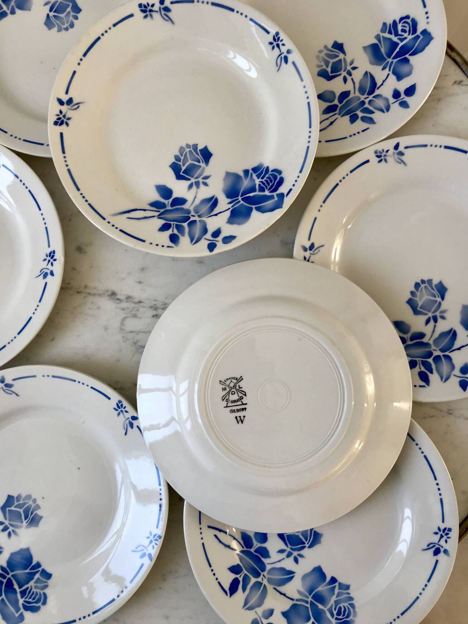 set of 8 St Amand dessert plates Gilbert model 50s