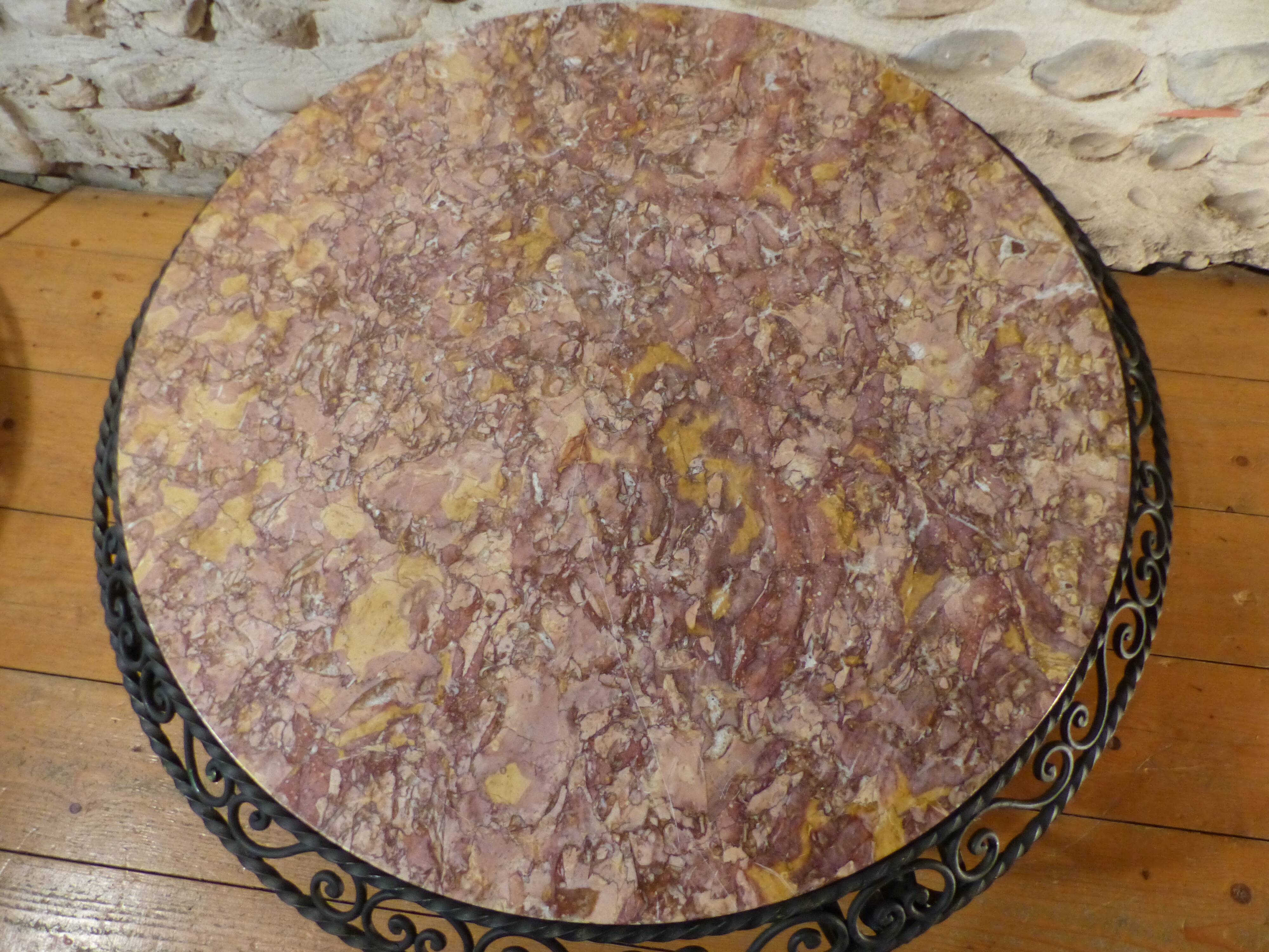 Wrought iron round coffee table and marble top