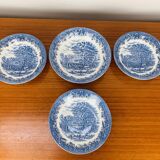 4 Churchill English ironstone soup plates, blue