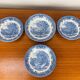 4 Churchill English ironstone soup plates, blue