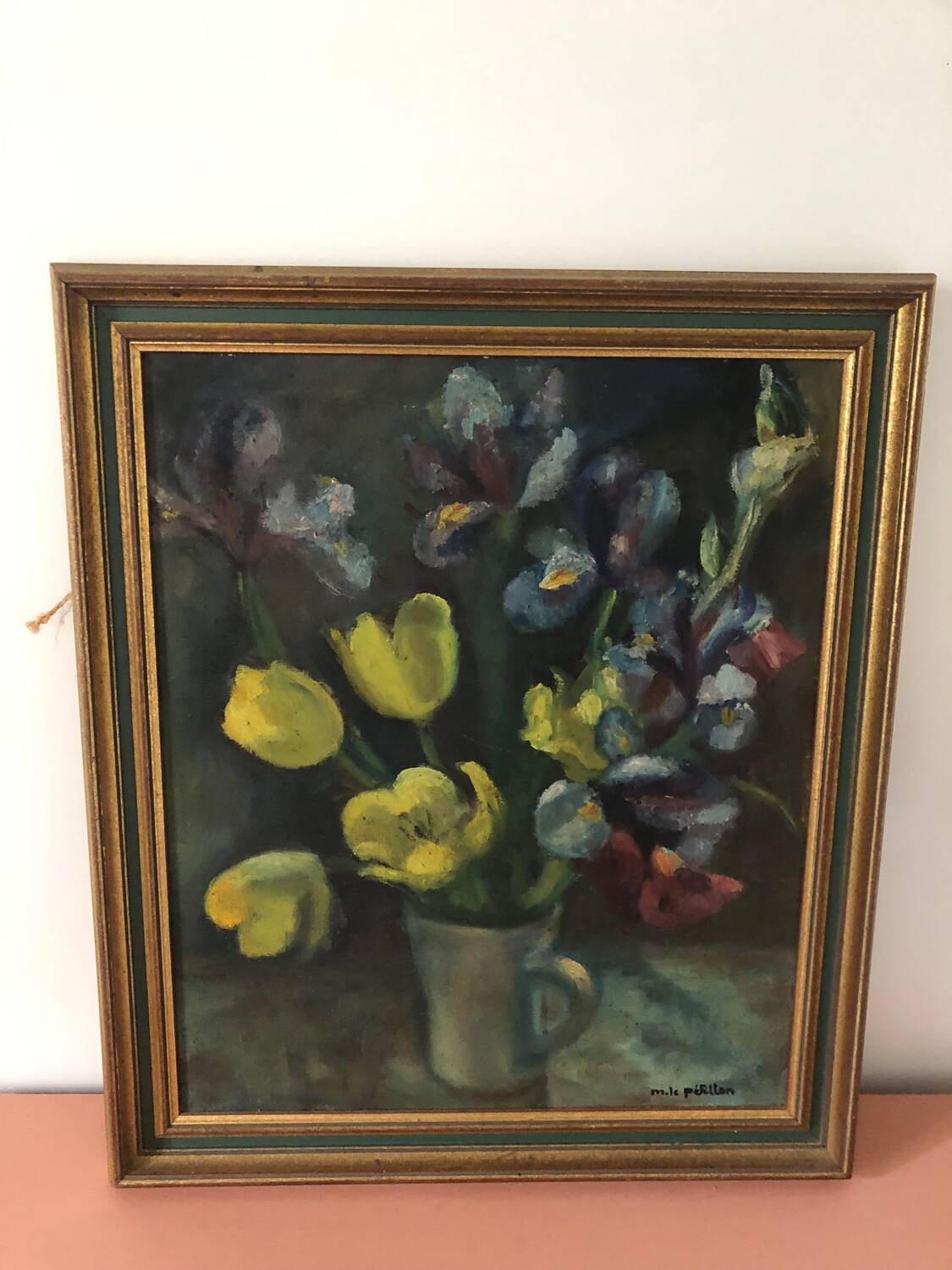 Oil on canvas still life tulips irises