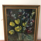 Oil on canvas still life tulips irises