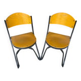 Pair of Chairs SOUVIGNET Model ELODIE Grey Metal & Wood Made in France