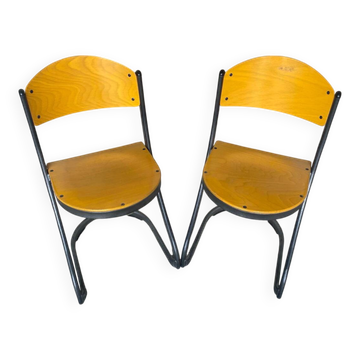 Paire de chaises souvignet modèle elodie métal gris & bois made in fran