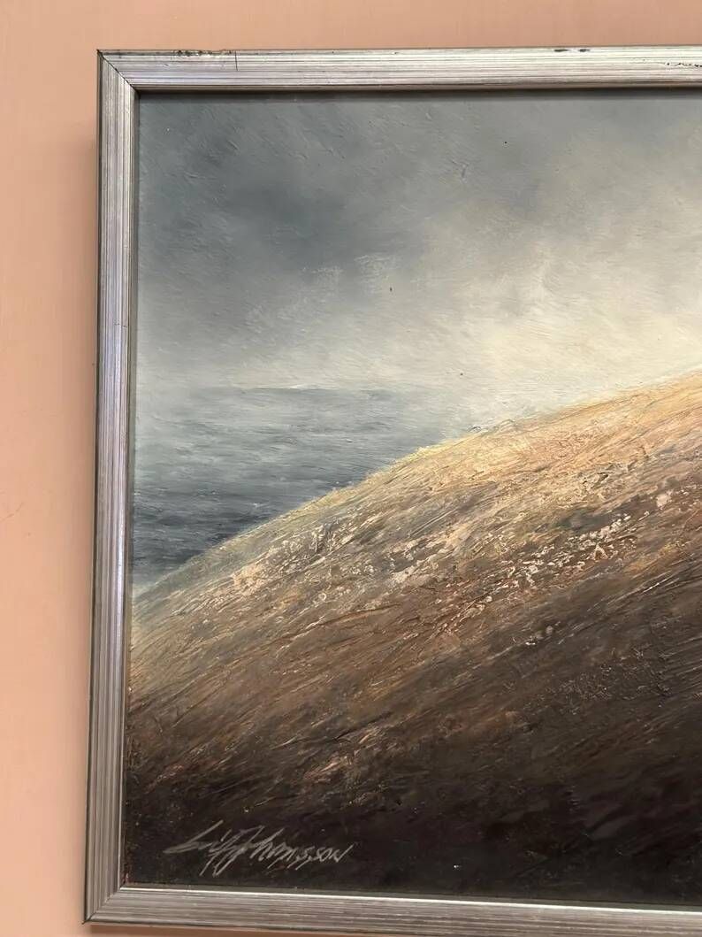 Original Swedish Oil on Panel – “The Surface” by Leif Johansson– Vintage & Framed – 30 × 30 cm (11.8" × 11.8")