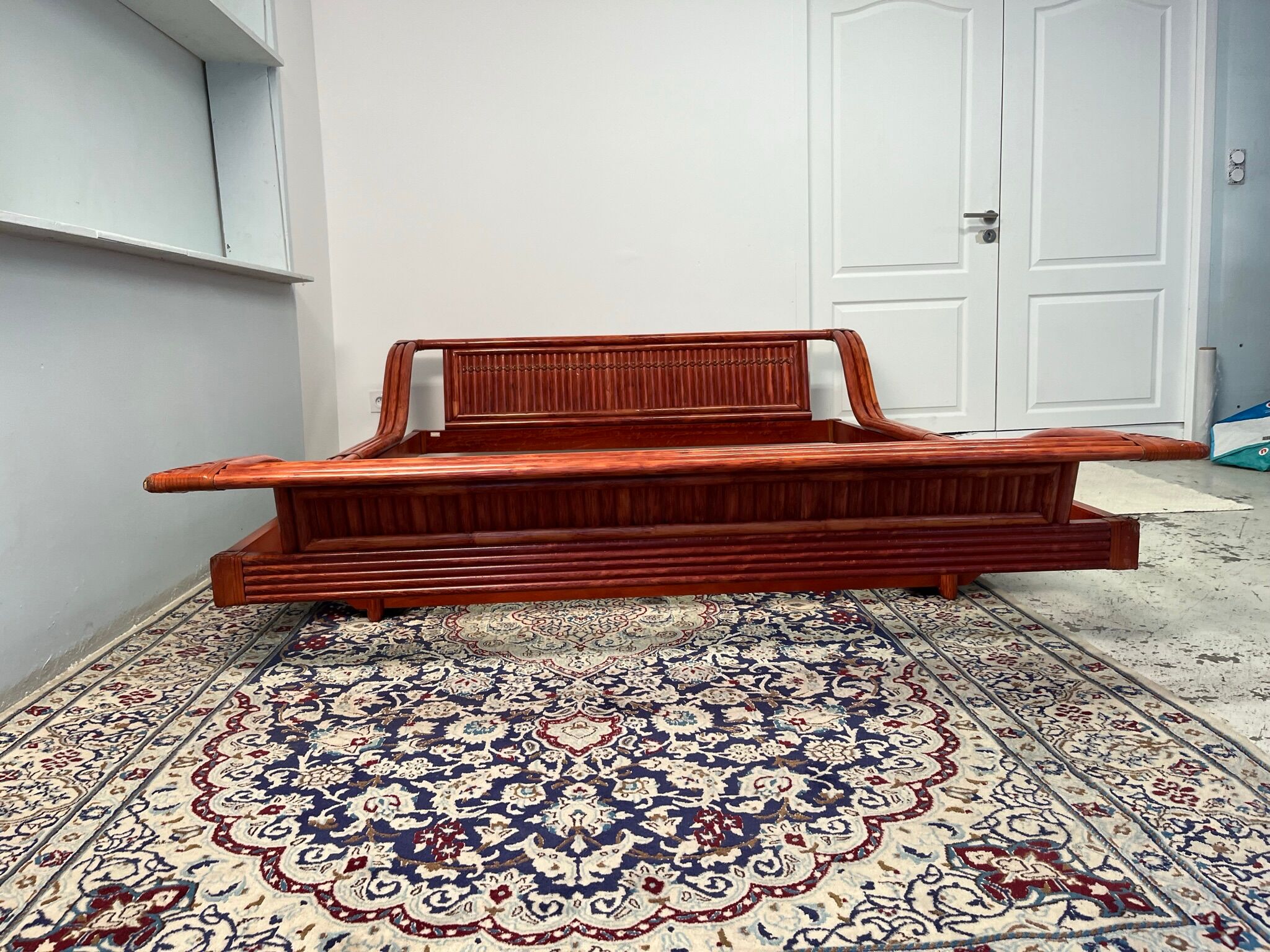 Wicker boat shaped bed by Maugrion 60s -70s