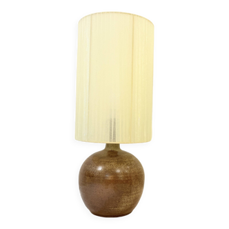 Grande Lampe signée J B en grés beige vintage 1970 abat-jour ruban  années 70 bohème chic