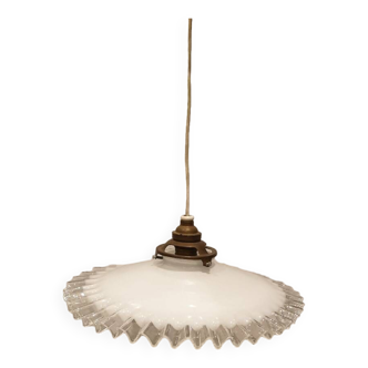 Suspension lampshade in opaline with lace 1930s