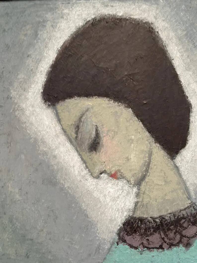 Original Swedish oil on canvas – "Lady" by Helge Holmlund – Signed – vintage and framed – 65 × 36.5 cm (25.6" × 14.4")