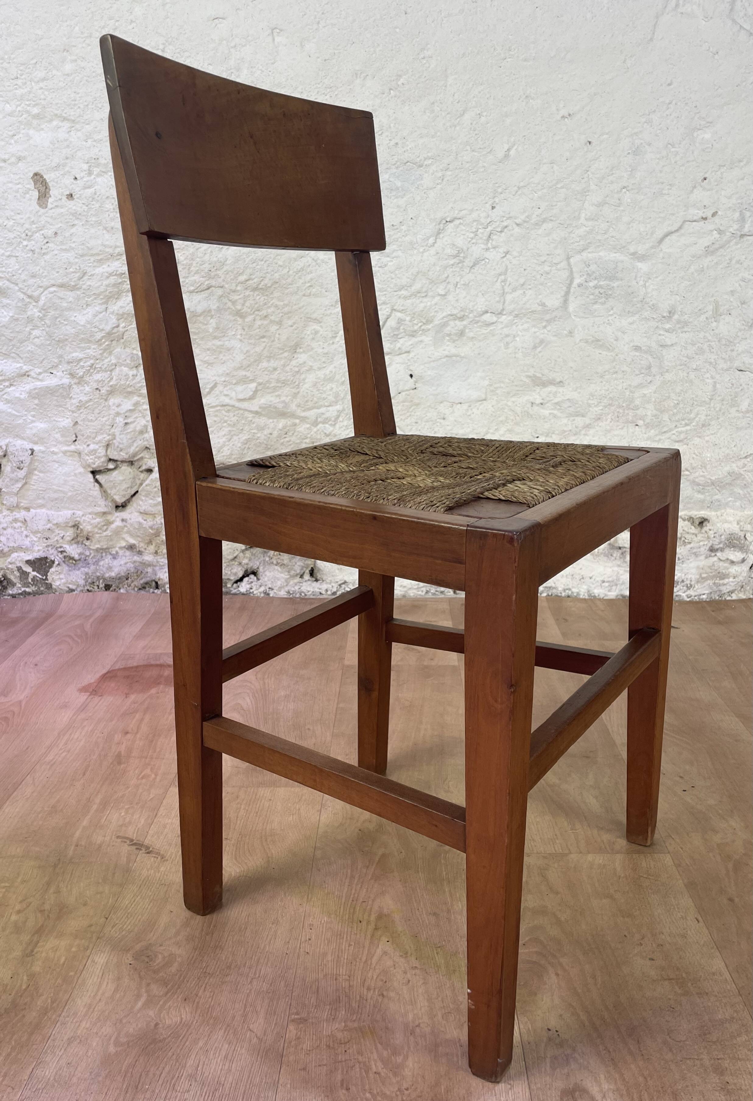 Set of 6 wooden and braided rope chairs