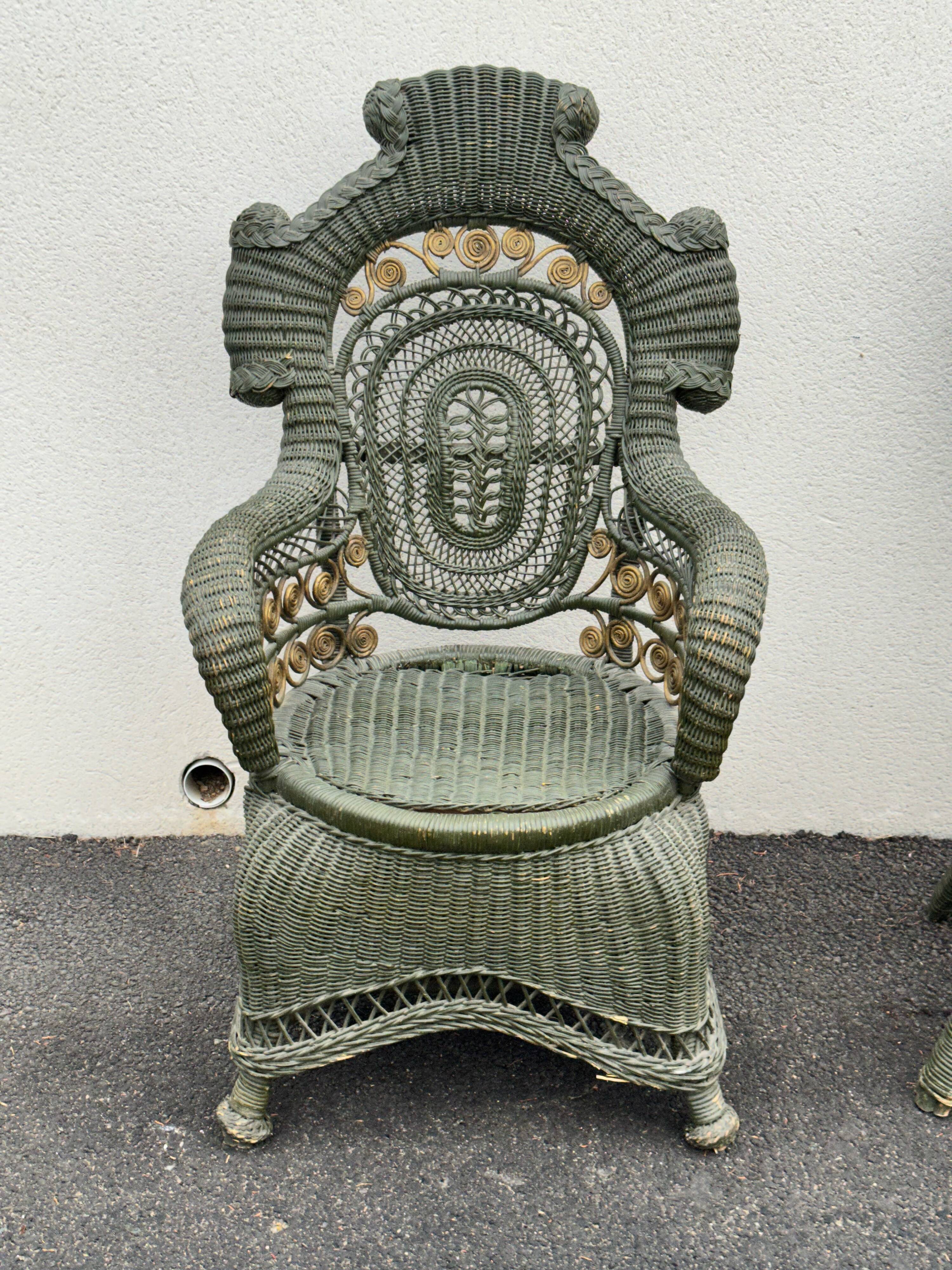 Perret & Vibert pair of ornate rattan armchairs, circa 1890