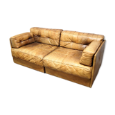 Canapé modulaire en cuir de cognac ou lits de jour années 1970