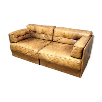 Cognac leather patchwork modular sofa or daybeds, 1970s