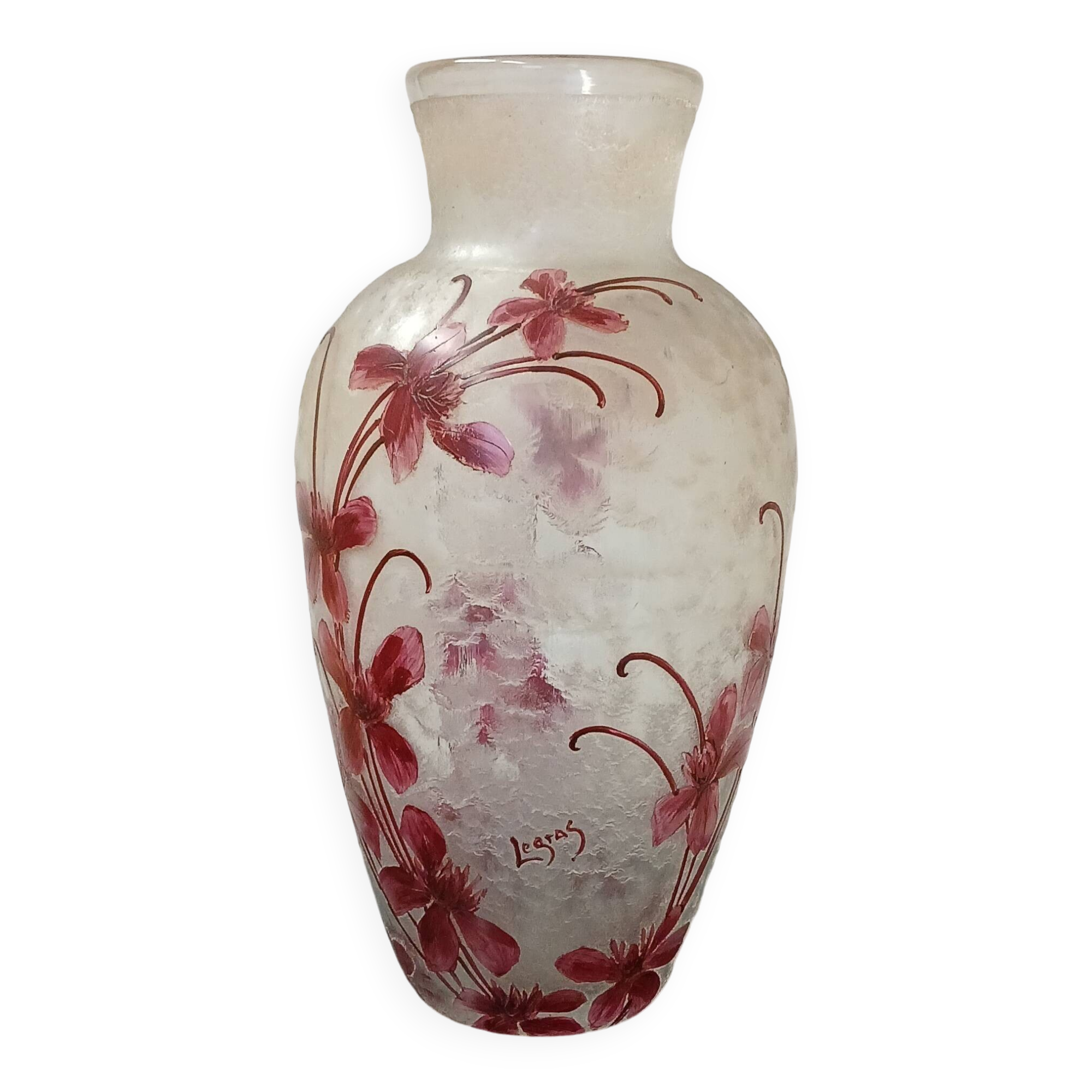 Legras vase acid-etched with floral patterns