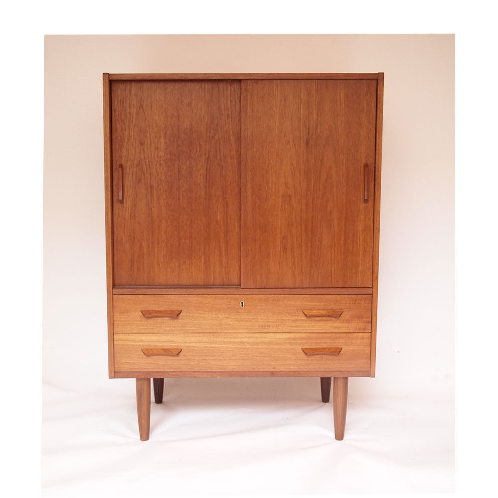 Vintage Danish Scandinavian chest of drawers, sliding doors and drawers