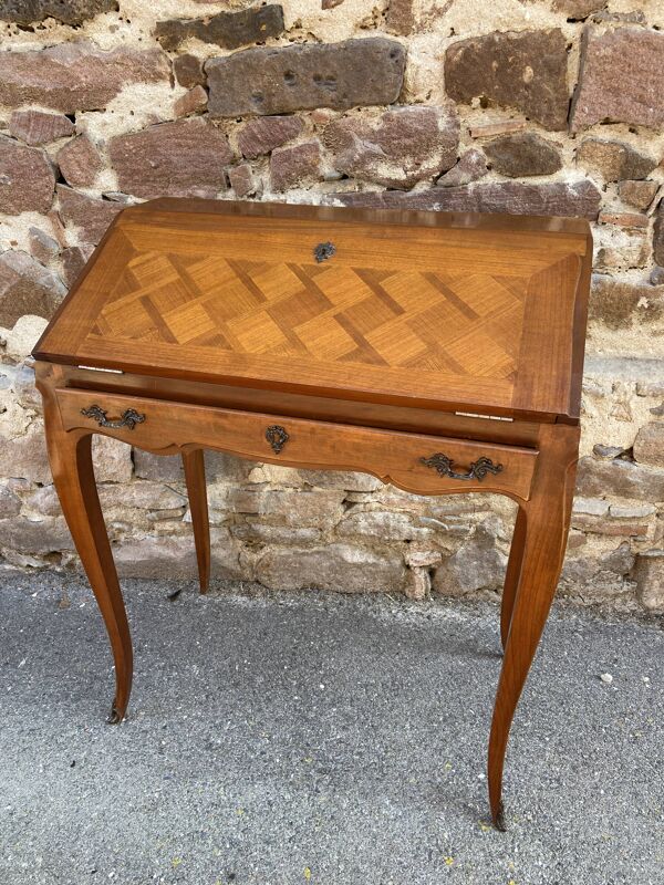 Bureau de pente scriban Dos d’Âne style Louis XV merisier 1970