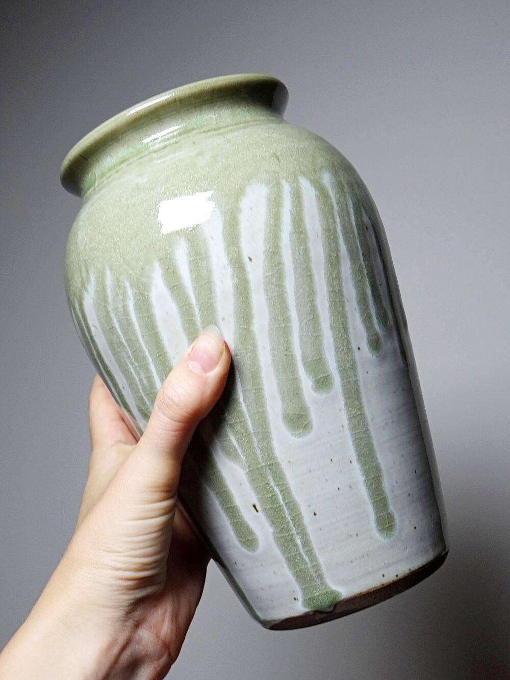 Wabi-Sabi Modernist Vase, Handcrafted Stoneware with Vintage Ash Glaze