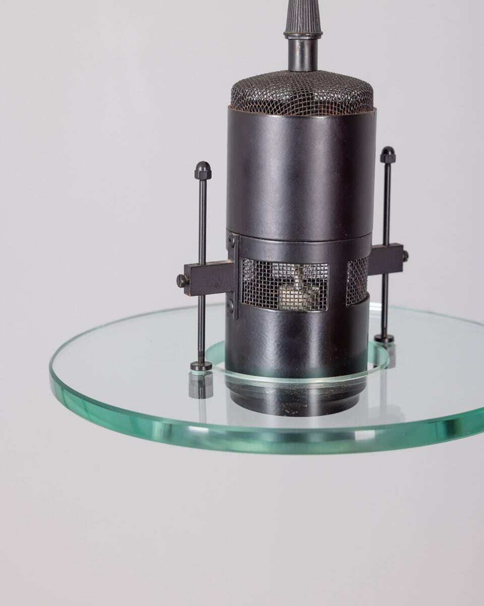 Vintage pendant lamp 80s metal and glass minimalist italian design